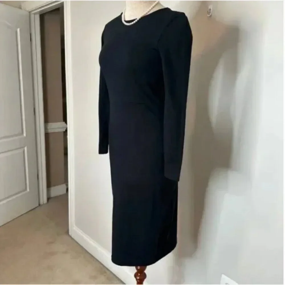 J. Crew Women's Black Knit Sheath Long Sleeve Preppy Classic Dress Style H8329